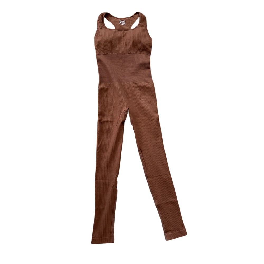 OQQ‎ Ribbed Bodysuit Jumpsuit Sleeveless One Piece Romper Brown S